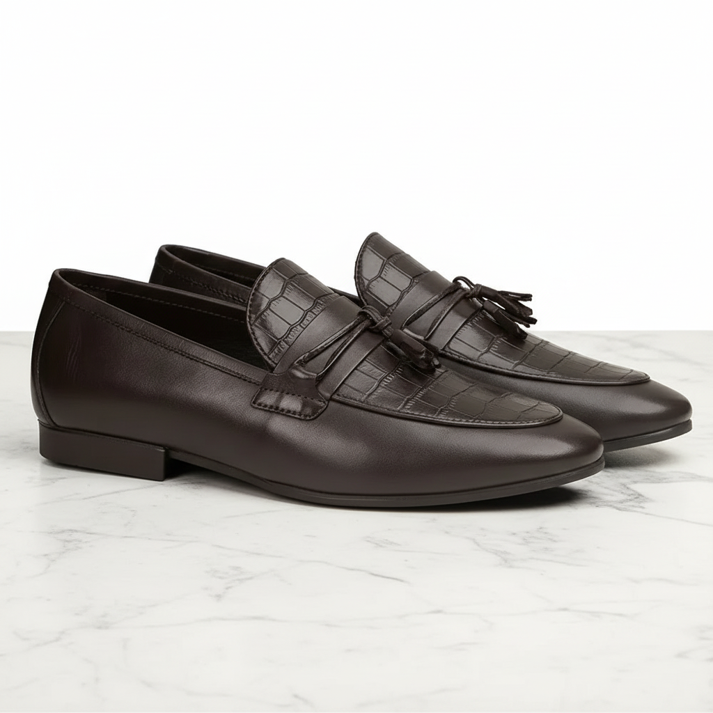 Handcrafted tassel leather formal slip-on shoes by ShineLetFootwear Pakistan