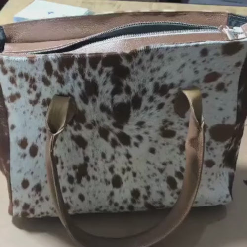 Natural Cowhide Hair on Leather Tote Women Bag
