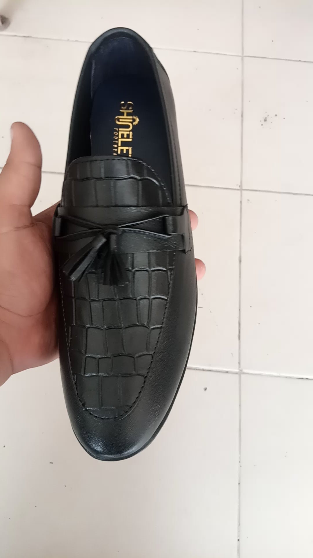 Tassel slip-on formal shoes top view brown cow leather premium quality men's footwear Pakistan